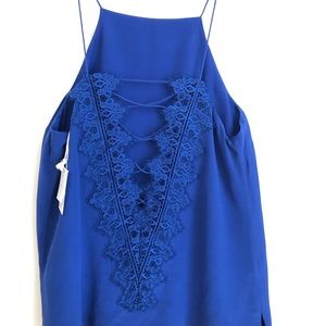 Cami NYC Top Charlie Charmeuse Calypso Blue Size L